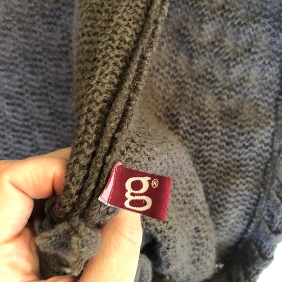 Open Front Chevron Knit Long Cardigan Duster Brown Fringe OS Y2K Boho Festival - Picture 6 of 9